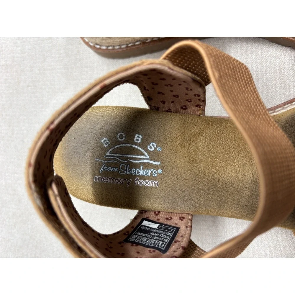 Bobs Skechers Sandals Womens 7.5 Brown Wedge Memory Foam Desert Chill Vegan